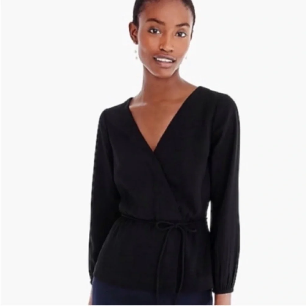 NWT J.Crew Drapey Crepe Faux-Wrap professional structured essential‎ black top